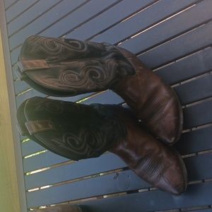 Justin, brown and black 9 1/2 EE cowboy boots.